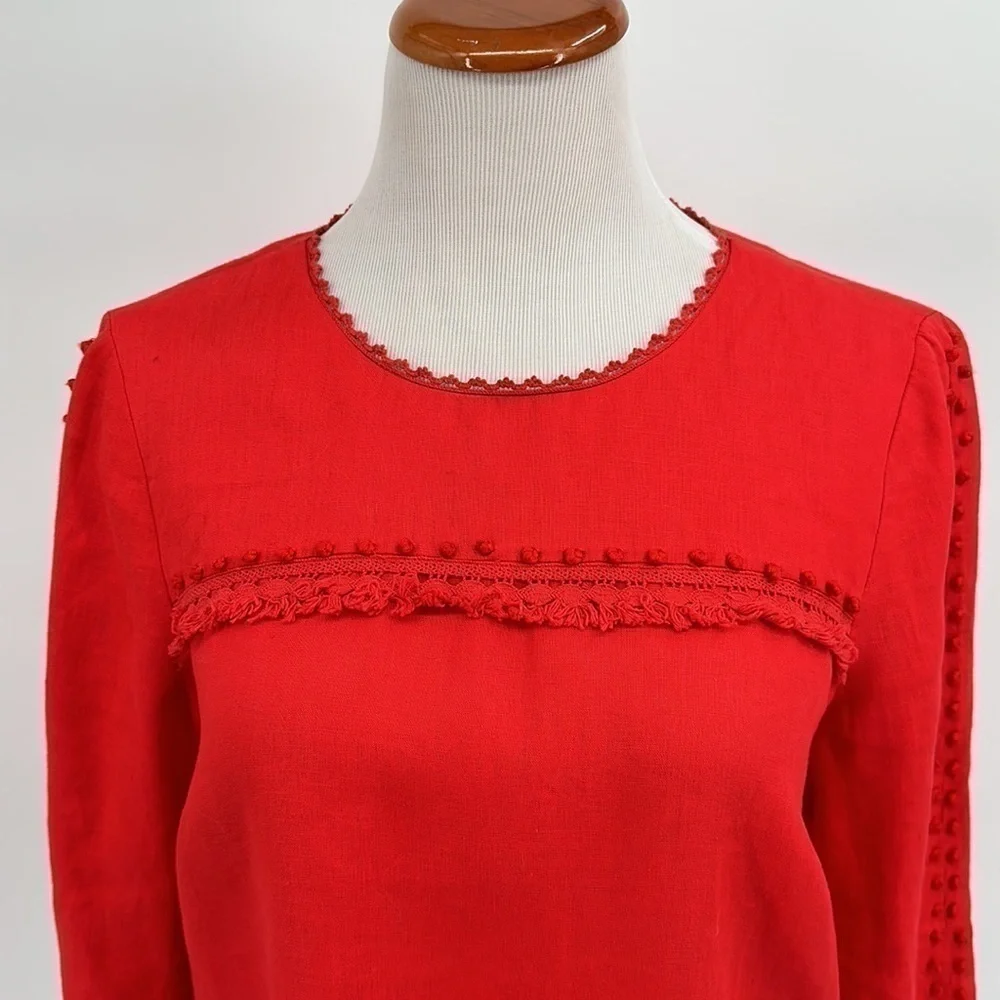 J. Crew Red Embroidered Linen Top Size 6